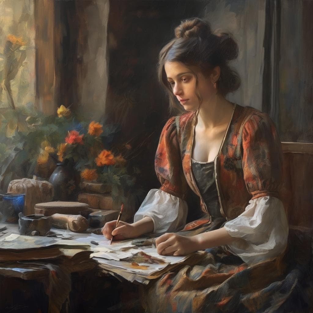 Νεαρή γυναίκα ζωγραφίζει τοπίο, εικαστικά έργα, αριστουργήματα τέχνης, ρεαλιστική ζωγραφική, ιστορική τέχνη και καλλιτέχνες.